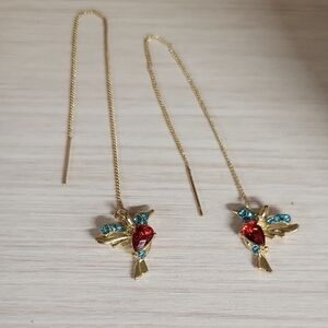 🔥LAST PAIR🔥 HUMMINGBIRD JEWELED THREADER EARRINGS